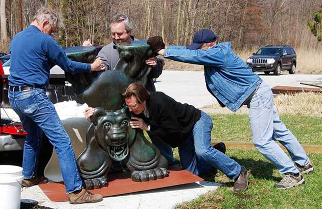 x bear sculpture installation